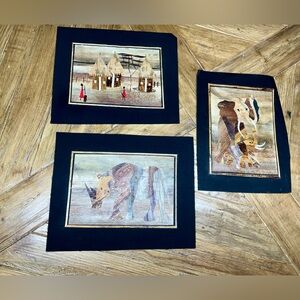 3 pieces-fabric primitive artwork with different natural materials/African theme